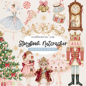 Storybook Nutcracker Watercolor Clipart | Christmas Ballet, Sugar Plum Fairy PNG (Digital Download)