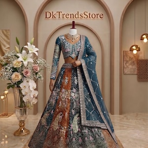 Heavy Net Sequence Work Lehenga Choli for Women, Indian Wedding Wear Bridal Lehenga Choli , Customized Ethnic Dual Color Lehenga Choli