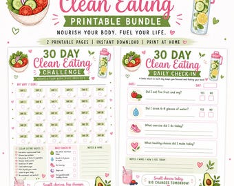 Lot imprimable Défi alimentation saine 30 jours | Suivi des habitudes saines PDF