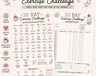 Défi sportif de 30 jours à imprimer | Planificateur de fitness pour femmes (téléchargement PDF)