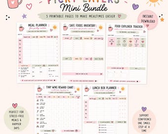 Lot d'agendas Picky Eater, suivi des aliments pour enfants, notes pour la boîte à lunch (PDF)