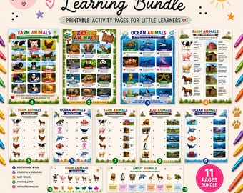 Lot de feuilles de travail sur l'association d'animaux, activités océaniques du zoo de la ferme préscolaire (PDF imprimable)