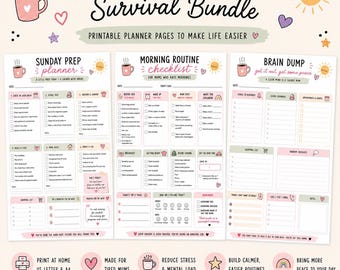 Ensemble de survie pour maman, liste de contrôle de la routine matinale, agenda de vidage cérébral (téléchargement PDF)