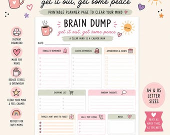 Agenda imprimable Brain Dump pour mamans occupées, organiseur de charge mentale
