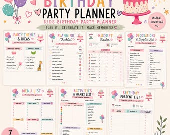 Planificateur de fête d'anniversaire pour enfants à imprimer | Liste de contrôle, suivi du budget (Téléchargement numérique)