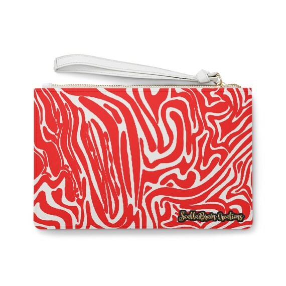Red and White Abstract Clutch Bag Etsy