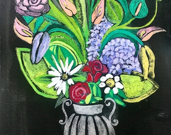 Ramo floral pintado a mano en jarrón