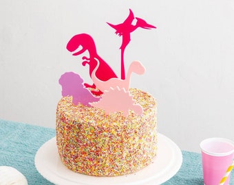 Pink Dinosaur Cake Toppers - Children's Birthday Party Decorations - Dinosaur Cake Topper Stencil Set - Jurassic Park Themed Party Decor