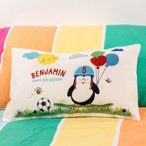 Penguin illustration Personalised Birthday Cushion | Baby Shower | Christening Gift | Personalised Pillow Cover | Animal Cushion | New Room