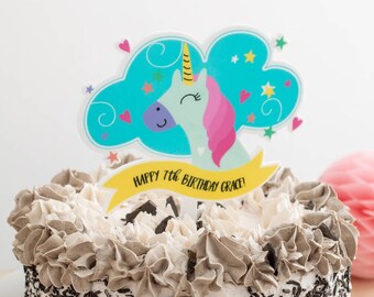 Unicorn Personalised Birthday Girl Name Cake Topper Set