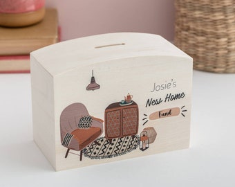 Wooden Personalised New Home Savings Money Pot