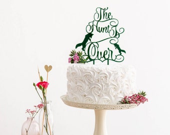 The Hunt is Over Wedding Cake Topper - Romantic Engagement Cake Decoration - Quirky Wolves Cake Topper