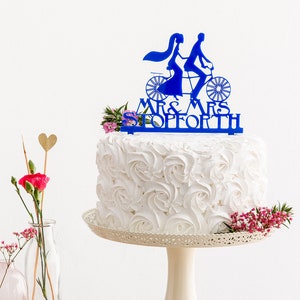 Bride and Groom Tandem Bike Cake Topper - Bicycle Personalised Mr and ...