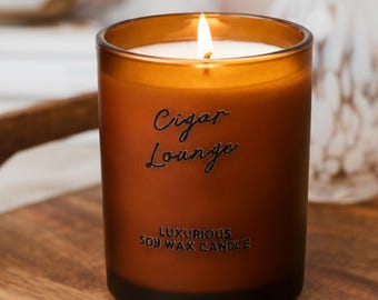 Cigar Lounge Luxury Soy Wax Candle | Tobacco, Leather & Amber | Masculine Candle | Gift for Him | Book Lover Gift