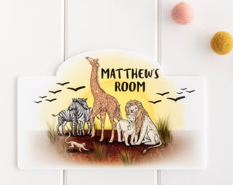 Safari Animals Personalised Bedroom Door Sign - Jungle Themed Children's Door Plaque