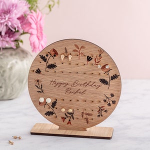 Wooden Earring Storage Stand | Jewellery Holder | Floral Personalised Message Gift |