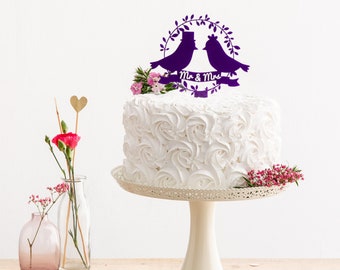 Mr & Mrs Wedding Cake Topper | Love Birds Cake Topper | Engagement Party Cake Decoration | Romantic Cake Topper | Birds Wedding Topper