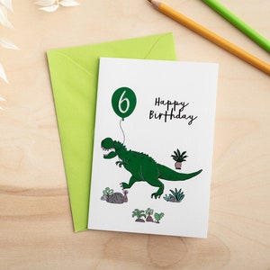 Cartão de aniversário infantil personalizado dinossauro com idade 3D