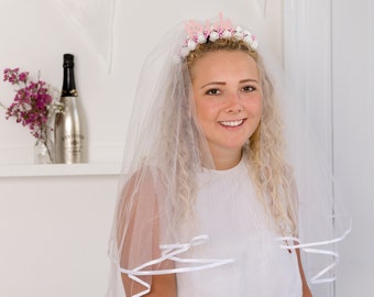 White Floral Bride Headband With Detachable Veil - Bachelorette Tiara - Bridal Shower Gift