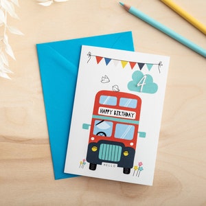 Carte d'anniversaire personnalisée London Bus avec âge 3D