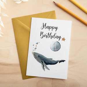 Whale Personalised Birthday Card With 3D Age