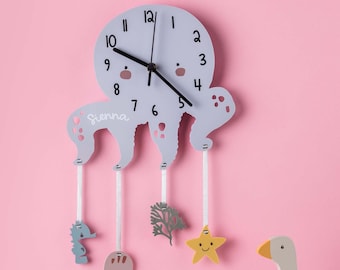 Under The Sea Themed Children's Lavender Octopus Wall Clock