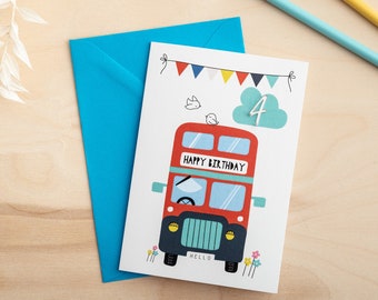 Tarjeta de cumpleaños personalizada del autobús de Londres con edad 3D