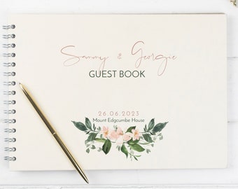 Pink Floral Wedding Guestbook - Guest Book - Personalised Ivory Wedding Memories - Photo Album