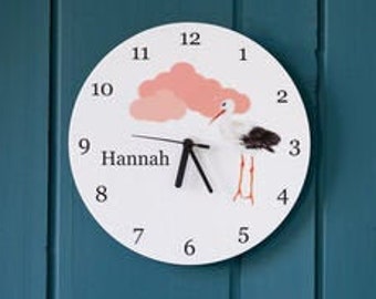 Stork Bedroom Personalised  Clock Kids Illustrated Clock Gift