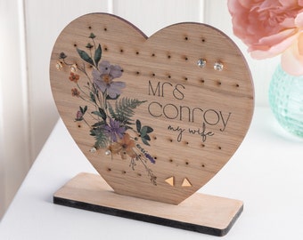 Dainty Summer Flowers Personalised Wood Earring Storage Display Stand / Gif For Her / Flower Gift