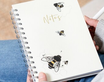 Bumblebee Collection Hardback A5 Personalised Notebook | Bee Illustration Book | Hand Drawn Bee Pattern Journal