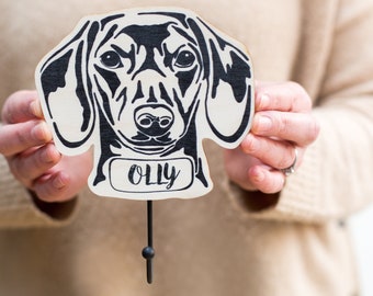 Dachshund Wooden Personalised Dog Lead Hook - Pet Accessories - Wall Mounted Sausage Dog Lead Holder - New Puppy Gift