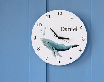 Whale Sea Themed Personalised Bedroom Clock- Kids Illustrated Clock Gift