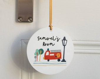 Fire Engine Round Acrylic Fire Truck Wall Hanging Kids Door Sign