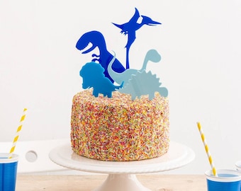 Blue Dinosaur Cake Toppers - Children's Birthday Party Decorations - Dinosaur Cake Topper Stencil Set - Jurassic Park Themed Party Decor