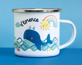 Mug émaillé personnalisé pour enfants Baleine