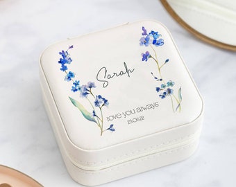 Personalised Forget Me Not Travel Jewellery Box - Blue Floral Jewellery Storage Case