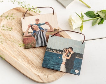 Wooden Hanging Photo Tile Gift Set - Personalised Family Photograph Keepsake Gift - Wood Photo Home Decor