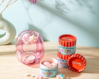 Wax Melt Gift Set – Glass Burner & 3 Scented Wax Melt Jars – Pick Your Scents