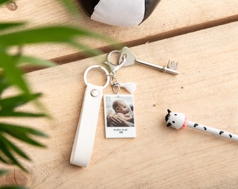 New Baby and Little One Personalised Photograph and Faux Leather Keyring | Gifting Knot Uk Made