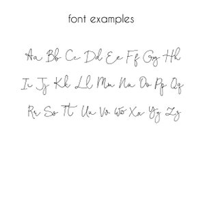 May include: Font examples showing the lowercase alphabet in a handwritten cursive style.