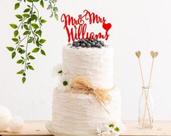 Personalized Mr and Mrs Cake Topper – Flourish Surname, Wedding Decor