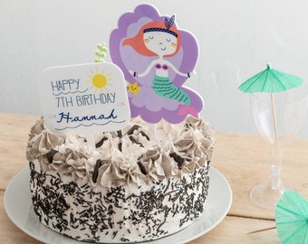 Mermaid And Shell Personalised Birthday Cake Topper And Sign