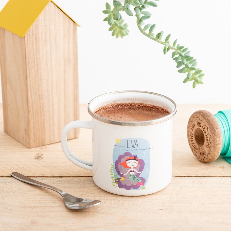 Children's Mermaid Personalised Enamel Mug Kids Mermaid Under The Sea Cup image 3