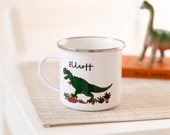 Children's Personalised Dinosaur Enamel Mug