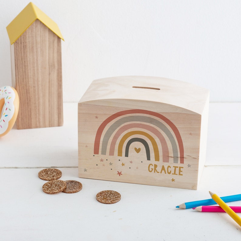 Personalised Modern Rainbow Money Pot Piggy Bank