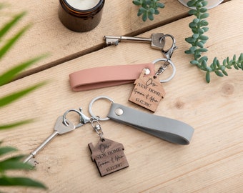 His And Hers Personalised New Home Keyring Set - Couple's Key Chain House Warming Gift - Home Key Rings