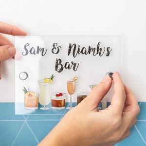 Wall Mounted Acrylic Personalised Cocktail Bar Sign With Fixings