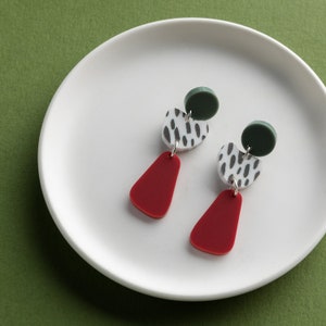 Pine, Dalmatian and Ruby Handmade Sterling Silver Pebble Stud Earrings