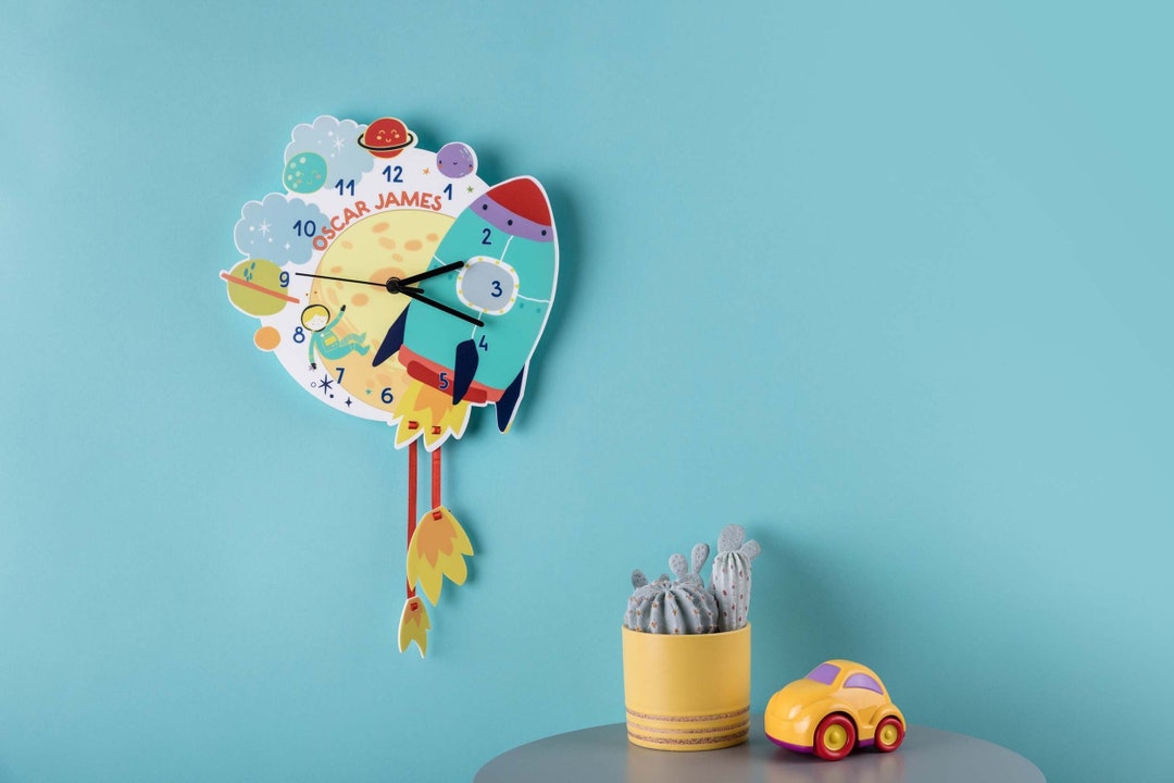 Launching Space Rocket Wall Clock With Child's Name | Space Theme ...